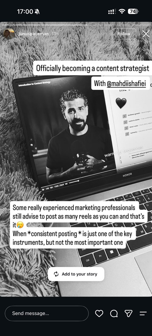 A member finishing the week: “Officially becoming a content strategist.”