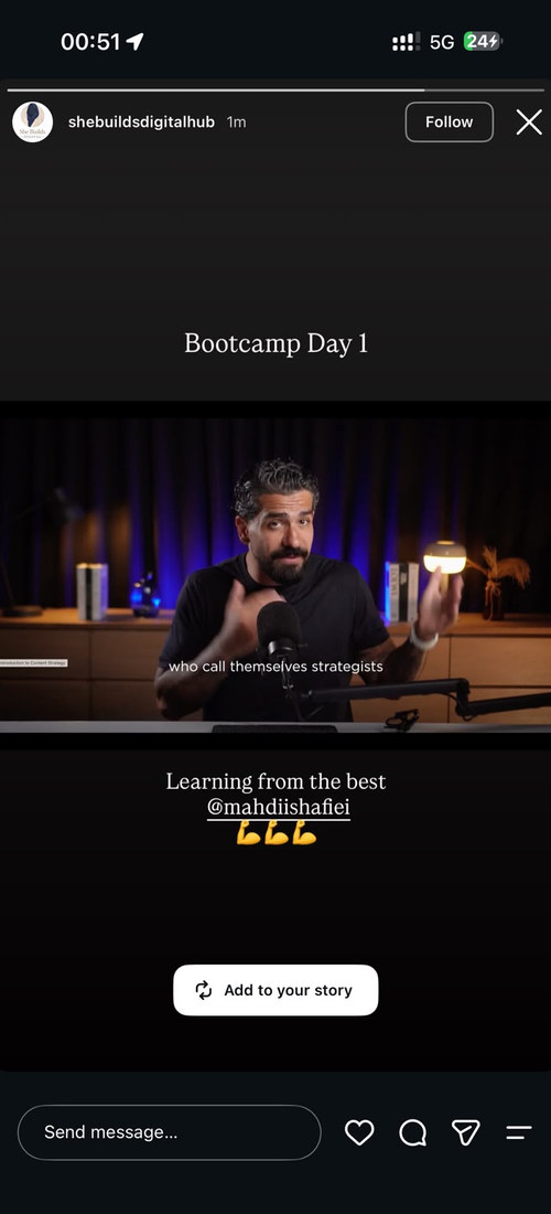 A member on day 1 of the bootcamp: “Learning from the best.”