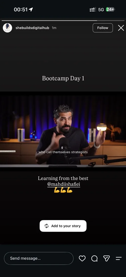 A member on day 1 of the bootcamp: “Learning from the best.”