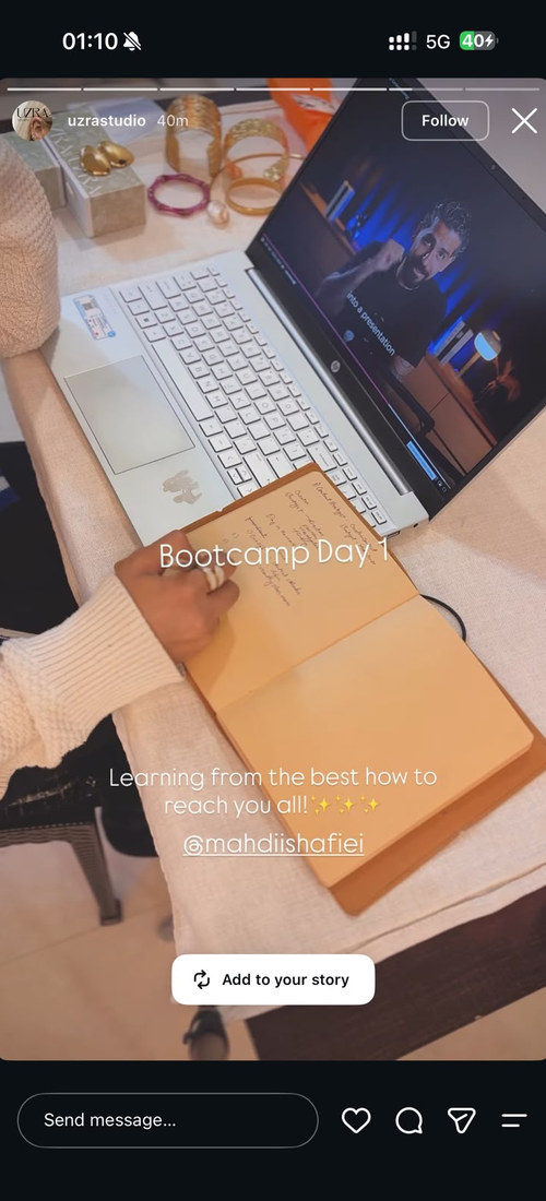 A member’s day 1 setup, captioned “Learning from the best how to reach you all.”